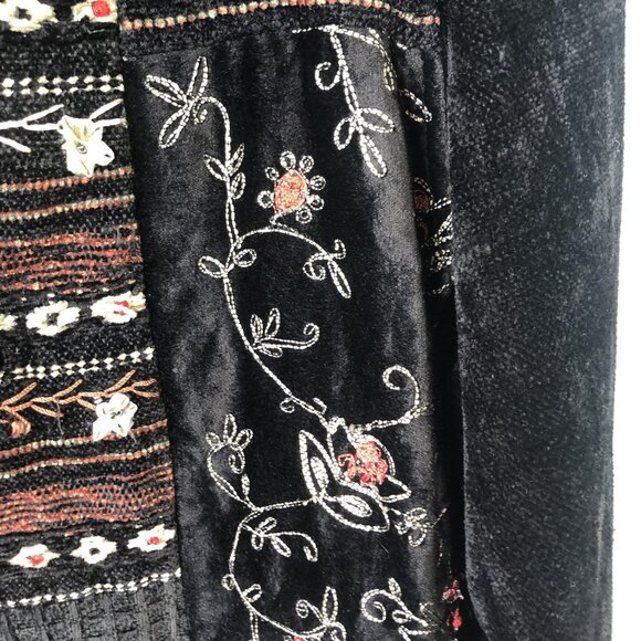 Retro Jacket Womens Medium Black Patchwork Velvet Embroidered Bohemian Tapestry - Picture 16 of 16
